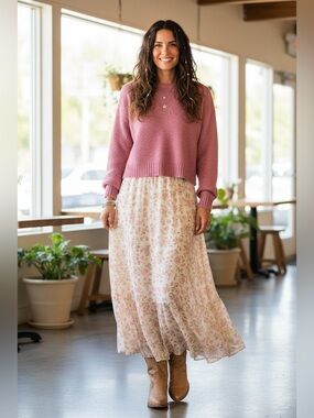 Preppy Boho Luxe Extraline Wool and Mohair Mauve Sweater Size Large